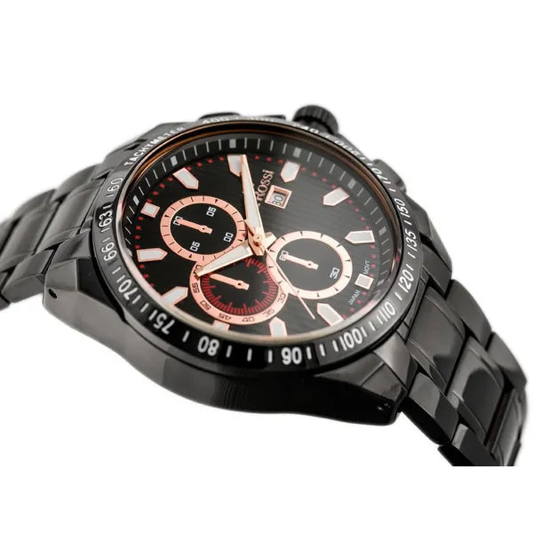 Férfi karóra G. Rossi Blues 43 mm, fekete/rosegold, acél szíj