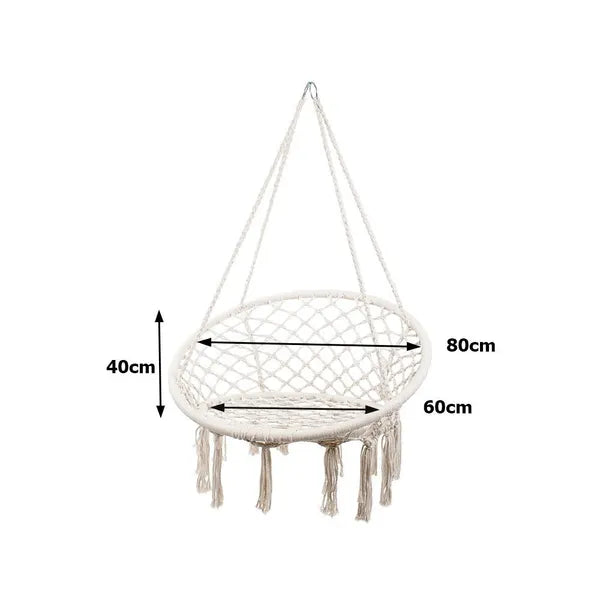 Bézs boho függőszék „gólyafészek”, 120 kg, fém keret, kültérre-beltérre