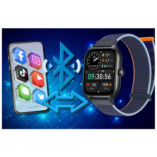 Rubicon unisex okosóra 1,85'' IPS, Bluetooth hívás, kék nylon szíj