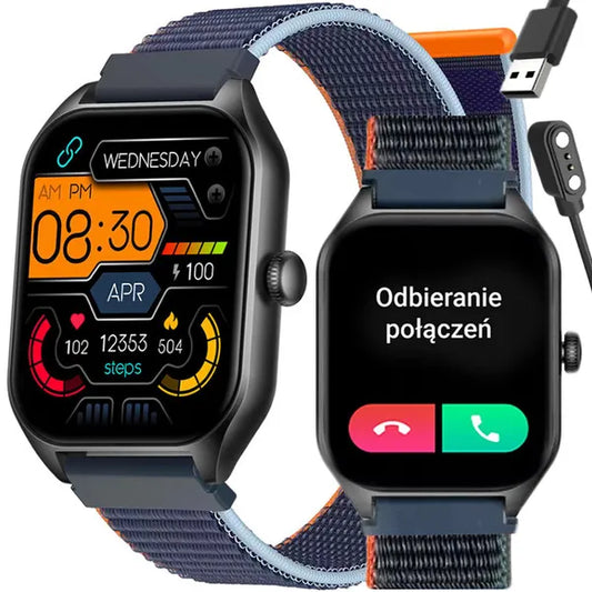 Rubicon unisex okosóra 1,85'' IPS, Bluetooth hívás, kék nylon szíj