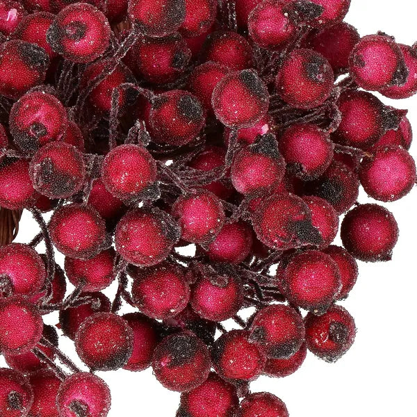 Fagyos hatású mű berkenyebogyó sötétpiros Ø12 mm – 20 drótszál, 40 szem