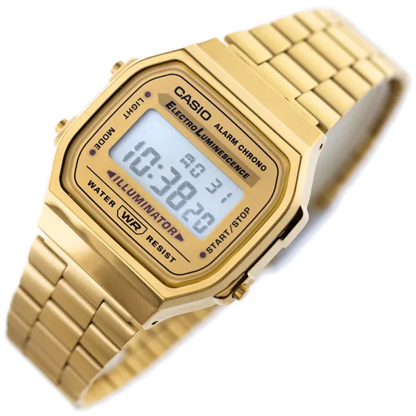 Casio A168WG-9W uniszex arany digitális retro karóra, rozsdamentes szíj, WR30