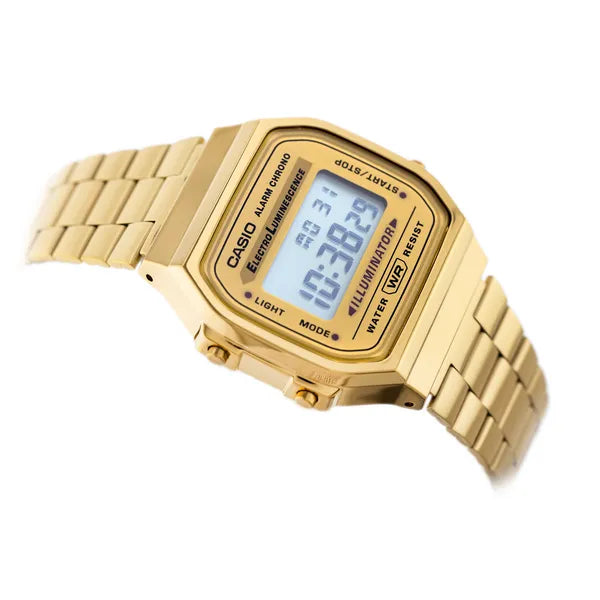 Casio A168WG-9W uniszex arany digitális retro karóra, rozsdamentes szíj, WR30