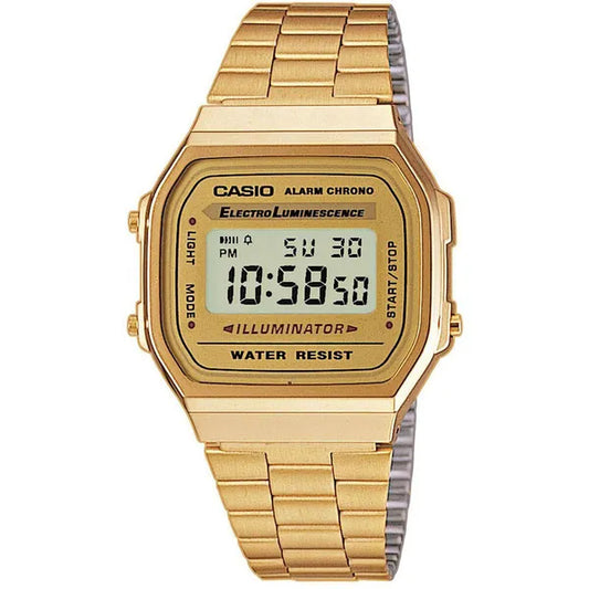 Casio A168WG-9W uniszex arany digitális retro karóra, rozsdamentes szíj, WR30