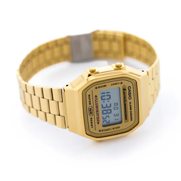 Casio A168WG-9W uniszex arany digitális retro karóra, rozsdamentes szíj, WR30