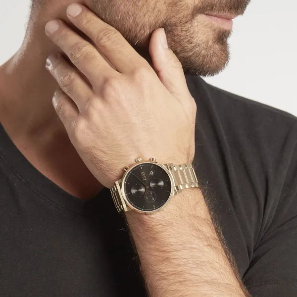 Hugo Boss Integrity férfi karóra, arany acél, kronográf, 43 mm, WR50