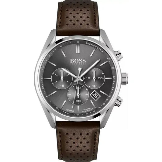 Hugo Boss Champion férfi kronográf karóra, 44 mm, barna bőrszíj