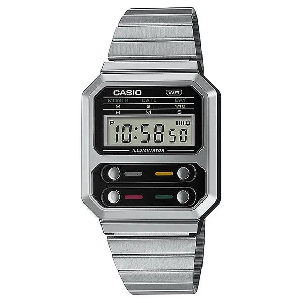 Casio Vintage unisex retro karóra LED világítással, acél szíj, WR30