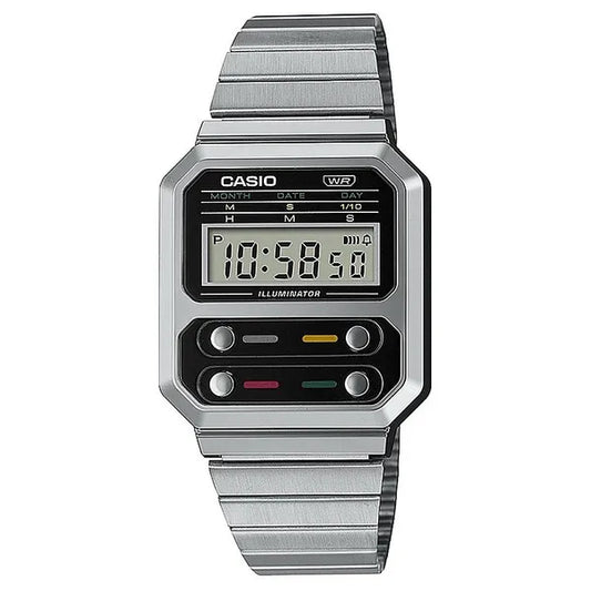 Casio Vintage unisex retro karóra LED világítással, acél szíj, WR30