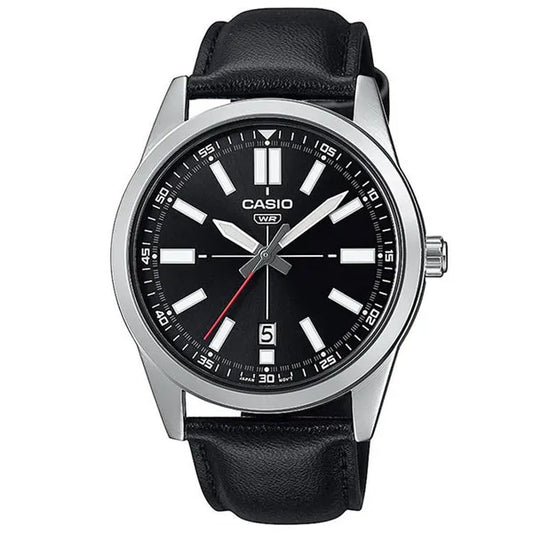Casio férfi karóra fekete bőrszíjjal, 41 mm, dátumkijelzős, WR30