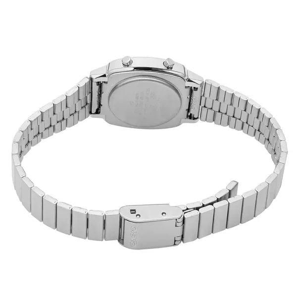 Casio Vintage LA670WA-1D női karóra, ezüst nemesacél, fekete kijelző