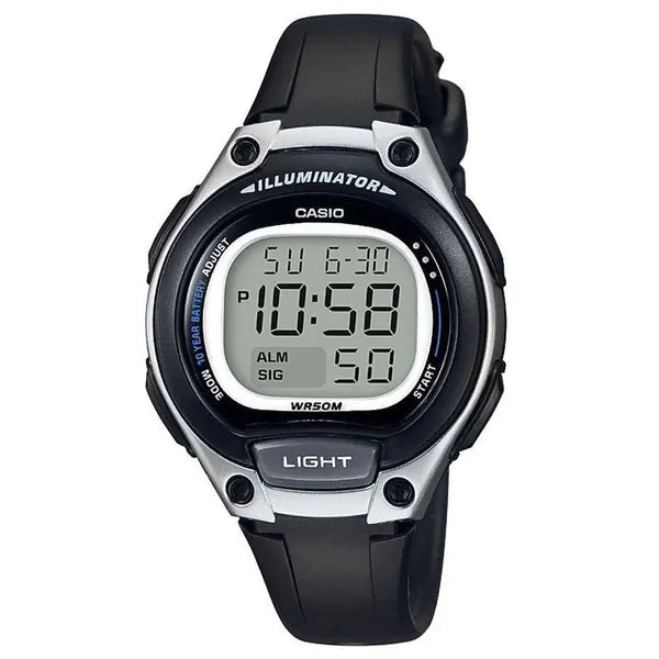 Casio LW-203-1AV női digitális karóra, LED, WR50, fekete műanyag