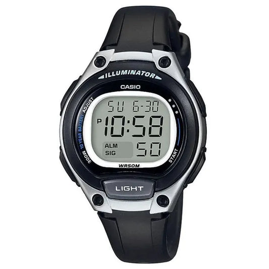 Casio LW-203-1AV női digitális karóra, LED, WR50, fekete műanyag