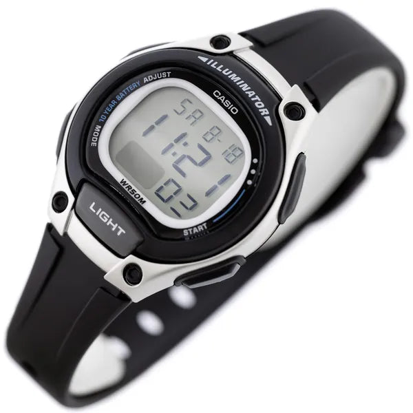 Casio LW-203-1AV női digitális karóra, LED, WR50, fekete műanyag