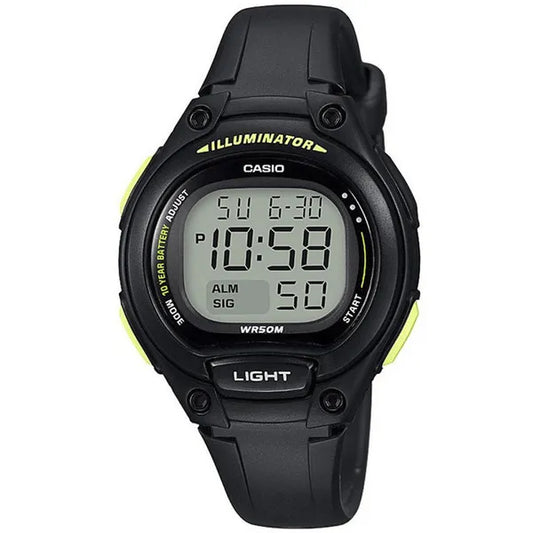 Casio LW-203-1BV női digitális karóra, fekete, WR50, LED, stopperrel