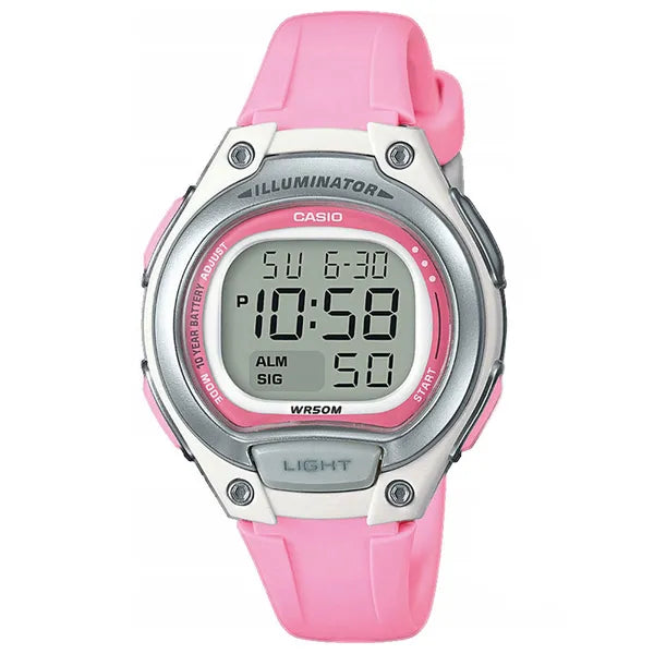 Casio LW-203-4A női digitális karóra rózsaszín szíjjal, WR50