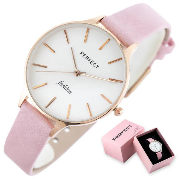 Női kvarc karóra rózsaarany tok 36 mm, rózsaszín bőrszíj, díszdobozzal