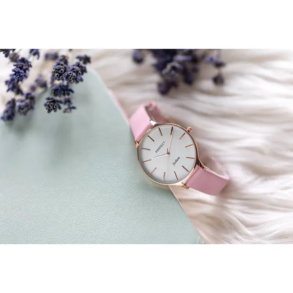 Női kvarc karóra rózsaarany tok 36 mm, rózsaszín bőrszíj, díszdobozzal