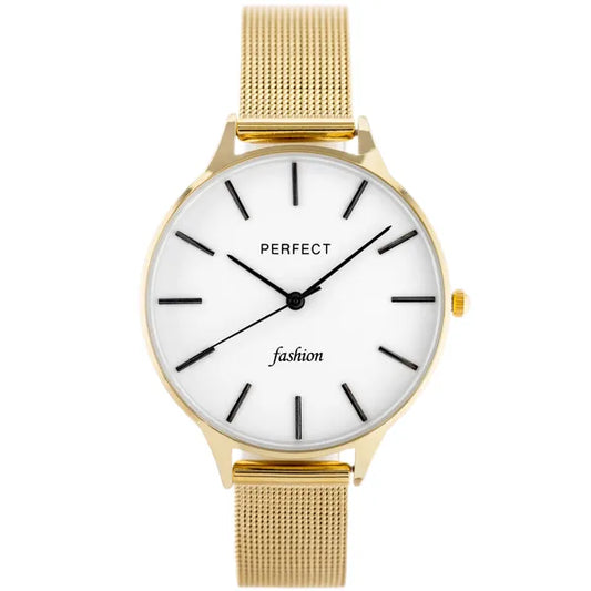 Perfect női karóra, arany fémszíj, ezüst számlap, 36 mm tok, kvarc