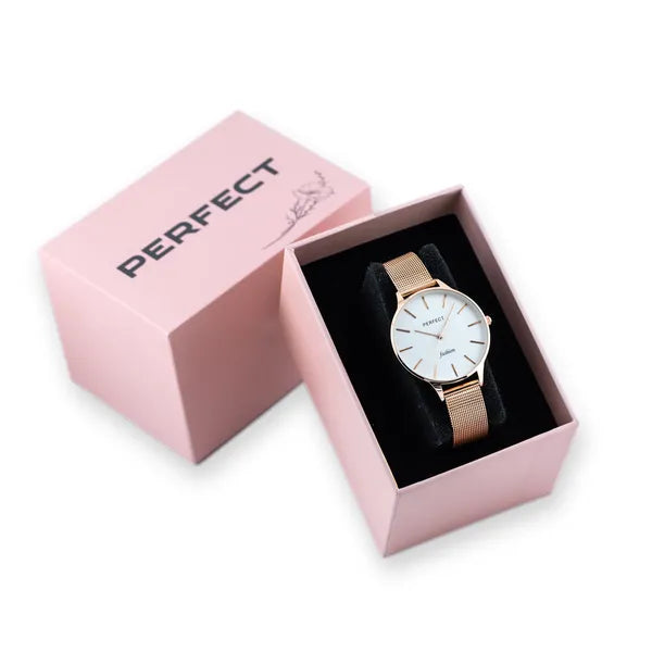 Perfect F355-08 női karóra, rózsaarany acél, 36 mm, kvarc, díszdobozzal
