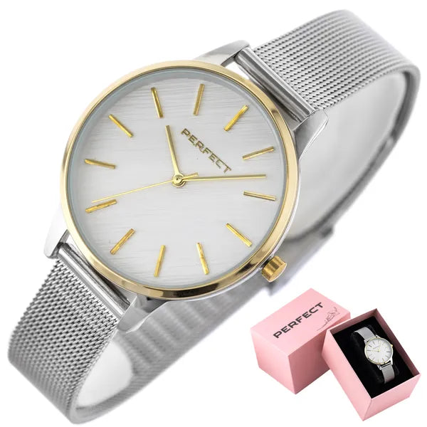 Perfect női kvarc karóra, 34 mm ezüst/arany tok, fémszíj, díszdoboz