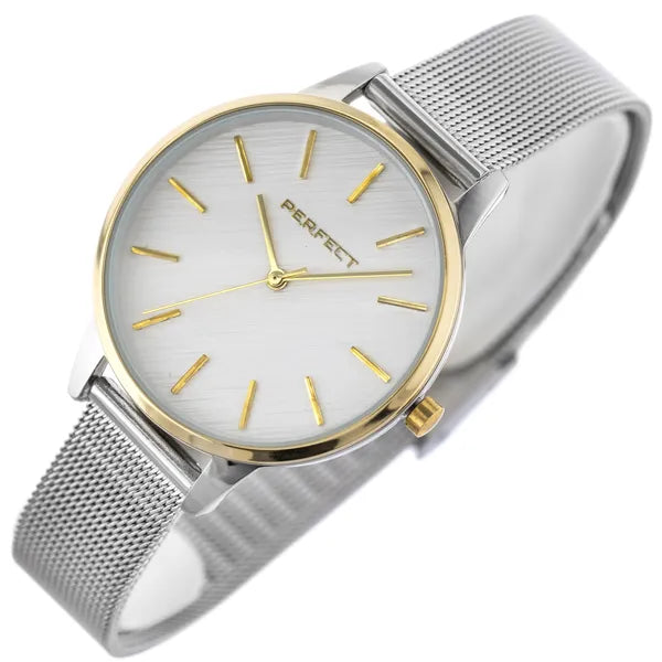 Perfect női kvarc karóra, 34 mm ezüst/arany tok, fémszíj, díszdoboz