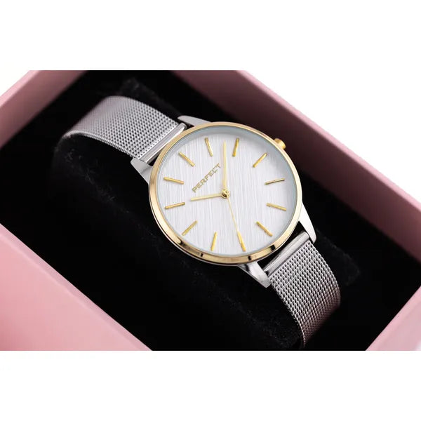 Perfect női kvarc karóra, 34 mm ezüst/arany tok, fémszíj, díszdoboz
