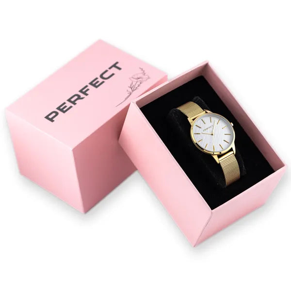 Perfect F374-03 női karóra arany fémszíj 34 mm díszdobozzal