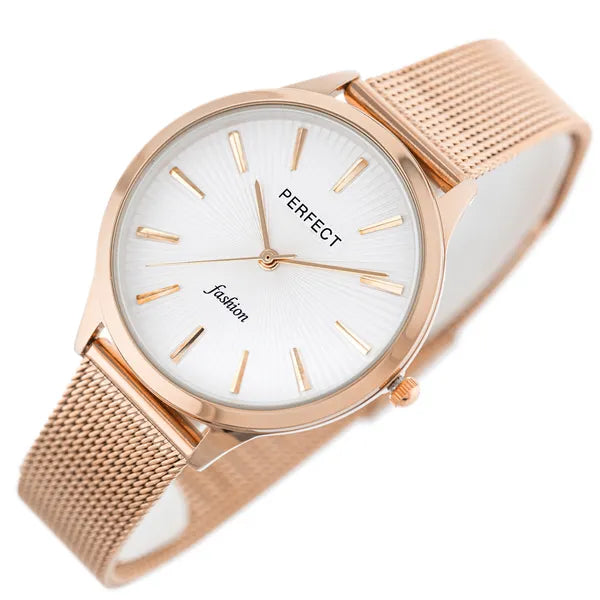 Perfect F367-06 női karóra, rózsaarany fém szíj, 36 mm, ezüst számlap