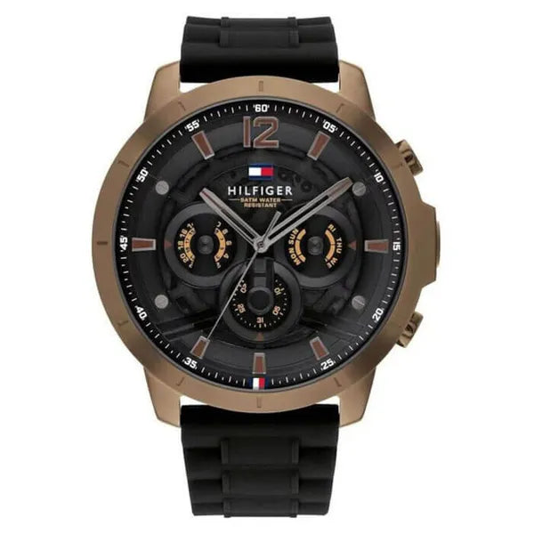Tommy Hilfiger Luca férfi karóra, 50 mm, barna tok, szilikon szíj, 5 ATM