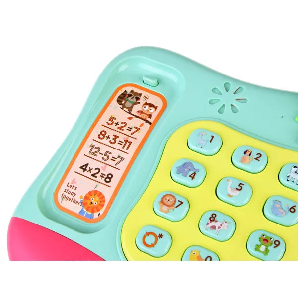 Színes gombos zenélő gyerek telefon fényeffekttel, 3×AA, 18×18 cm