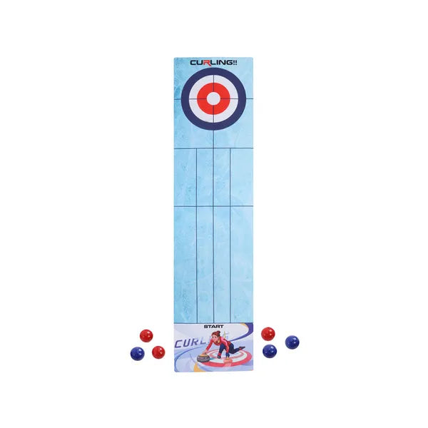 Asztali curling ügyességi társasjáték filc pályával 120×29 cm, 6 kő