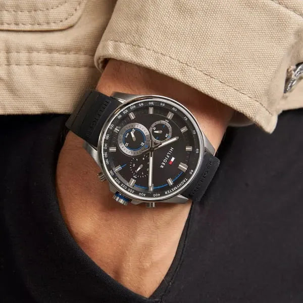 Tommy Hilfiger férfi karóra, fekete számlap, quartz, 44 mm, WR50