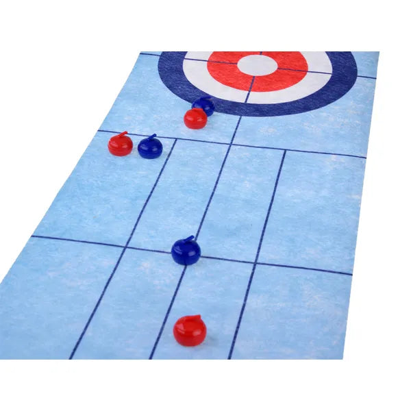 Asztali curling ügyességi társasjáték filc pályával 120×29 cm, 6 kő