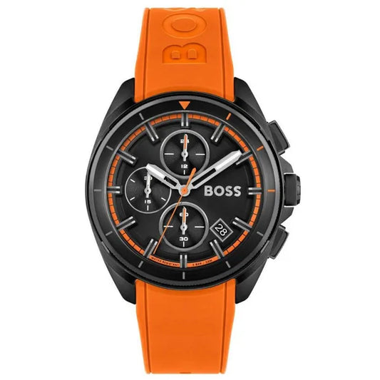 Hugo Boss Volane 1513957 férfi kronográf karóra, fekete tok, narancs szíj, 44 mm