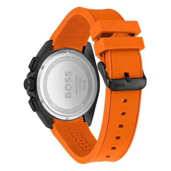 Hugo Boss Volane 1513957 férfi kronográf karóra, fekete tok, narancs szíj, 44 mm