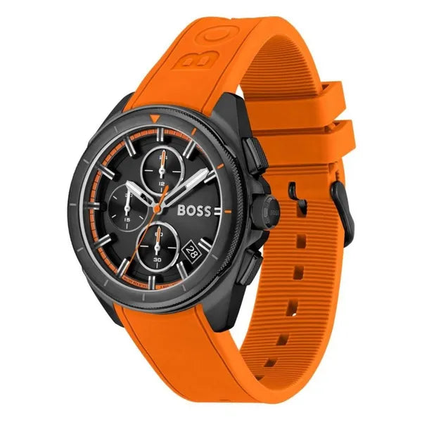 Hugo Boss Volane 1513957 férfi kronográf karóra, fekete tok, narancs szíj, 44 mm