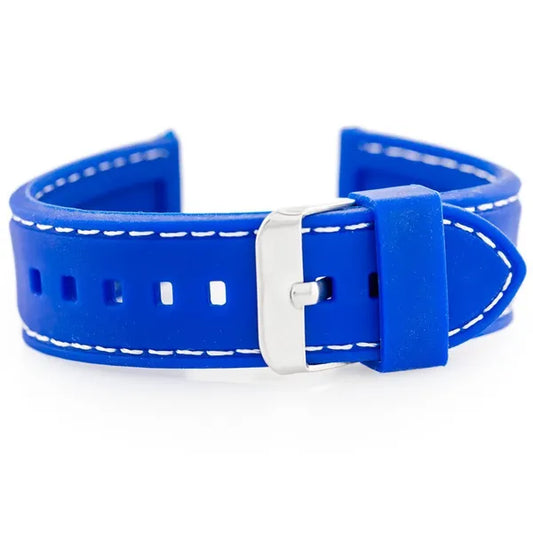 Kék gumiszíj órához, fehér varrással, 26 mm szélesség