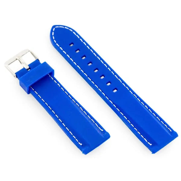 Kék gumiszíj órához, fehér varrással, 26 mm szélesség