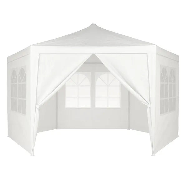 Kerti pavilon sátor, fehér, 2×2×2 m, 6 oldalfal ablakokkal, rögzíthető vázzal