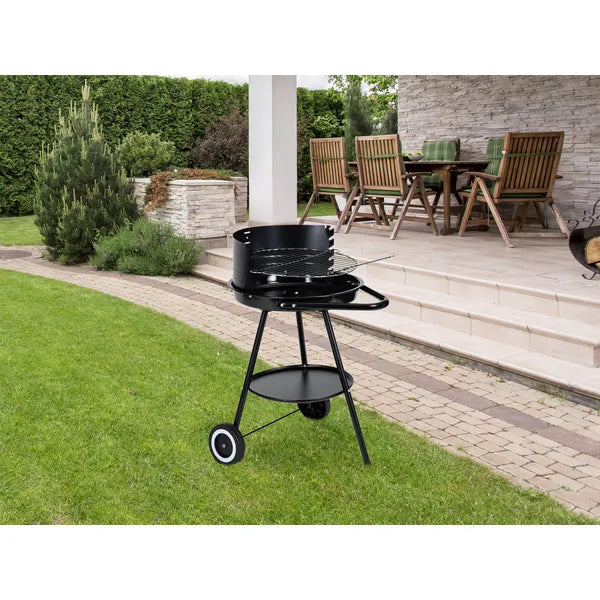 Kerek kerti grill, 42 cm krómozott rács állítható magassággal, polccal