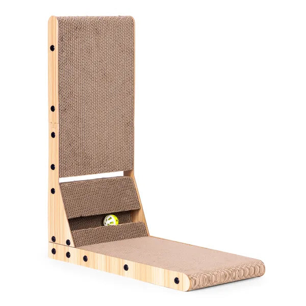 Sarok L-alakú karton macskakapáró MDF kerettel, labdás játékkal 60×50 cm
