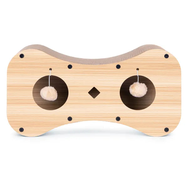 Kartonos macskakaparó házzal és ágy funkcióval, MDF keret, 55×28×29 cm
