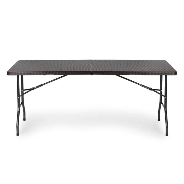 Összecsukható rattan mintás catering kerti bankett asztal, 180×74 cm HDPE