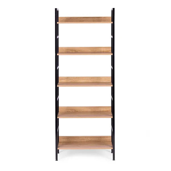 Loft stílusú 5 polcos könyvespolc, fém váz MDF polcok, 160 cm