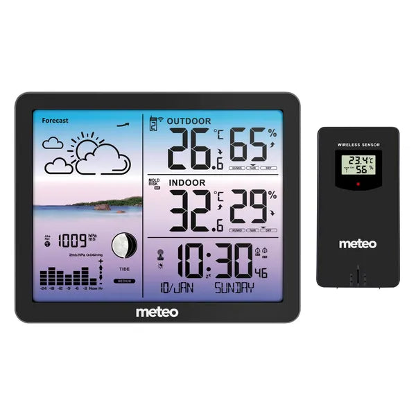 METEO SP107 vezeték nélküli időjárás-állomás, fekete, DCF óra, barométer