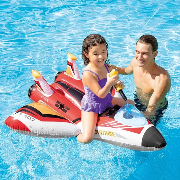 Intex piros felfújható repülő matrac vízipisztollyal, 3+ év, 117×117 cm