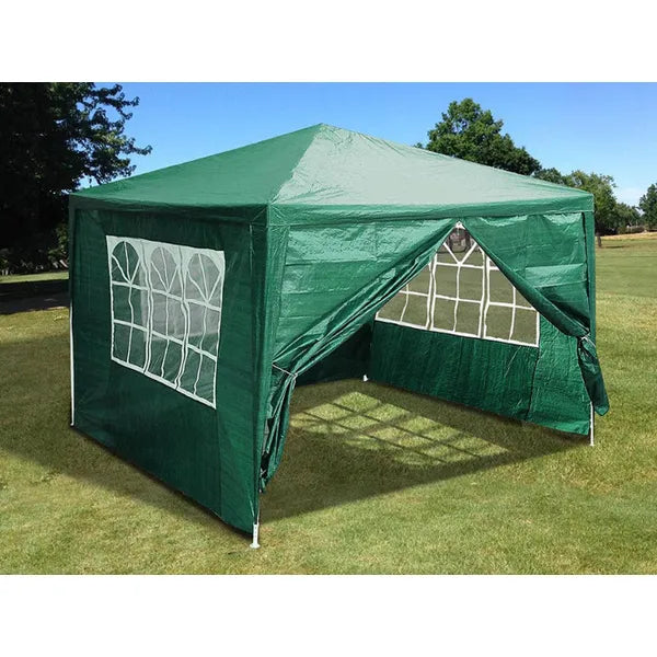 Zöld kerti pavilon sátor 3×3 m, 4 oldalfallal, vízálló PE, fém váz