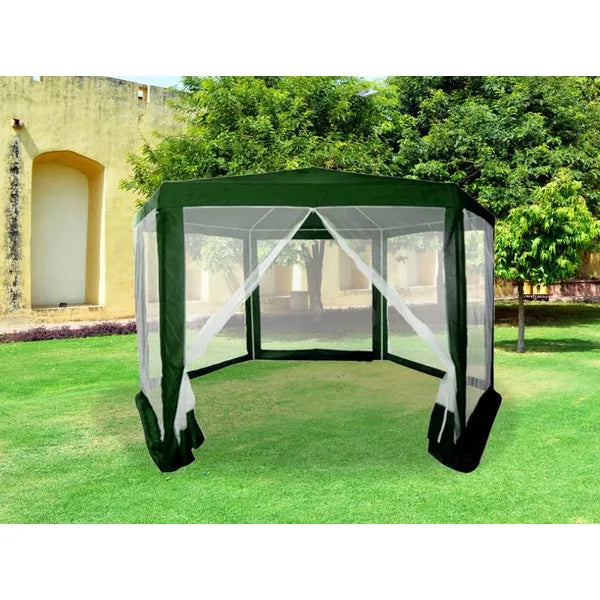 Kerti pavilon 2×2×2 m, szúnyogháló, vízálló PE, zöld, fém váz