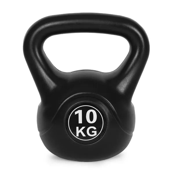 Kettlebell 10 kg műanyag borítással, cementmag, lapos talppal